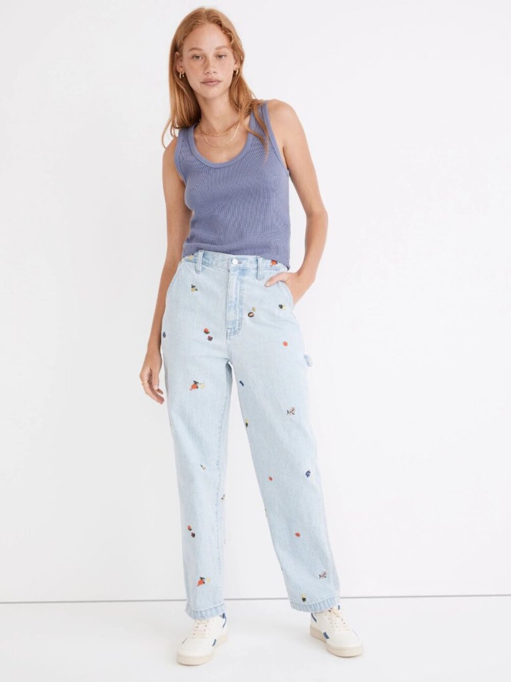 Madewell Fruit Embroidered Baggy Straight Carpenter Jeans Light Wash Size 31